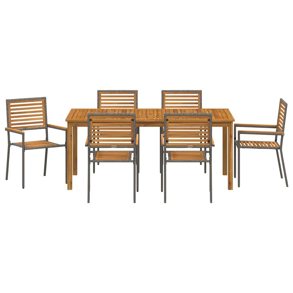 Garten Essgruppe 7 pcs Grau Poly Rattan